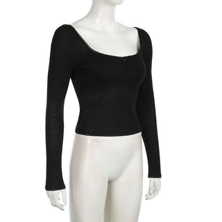 Bow Pleated Square Collar Top