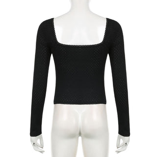 Bow Pleated Square Collar Top