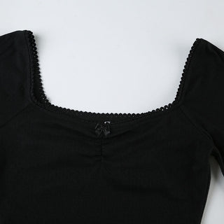 Bow Pleated Square Collar Top