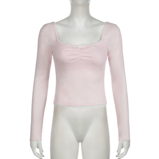 Bow Pleated Square Collar Top