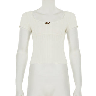 U-Neck Bow Texture Top