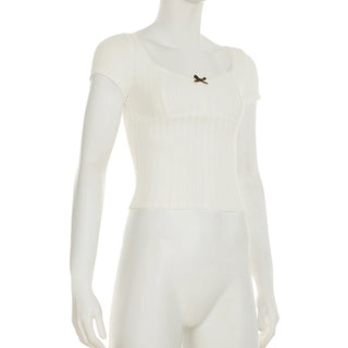 U-Neck Bow Texture Top