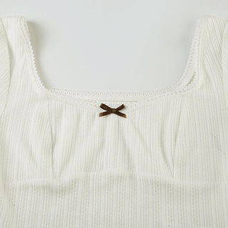 U-Neck Bow Texture Top