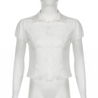 Waist Fitted Puff Sleeve Polo Top