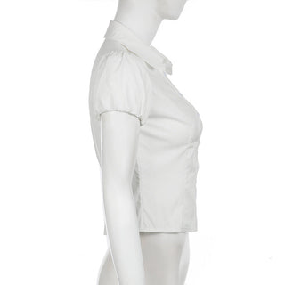 Waist Fitted Puff Sleeve Polo Top