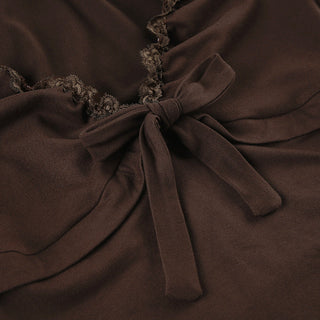 Lace Trim V-Neck Micro Pleated Top