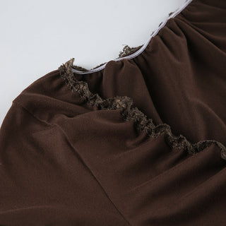 Lace Trim V-Neck Micro Pleated Top