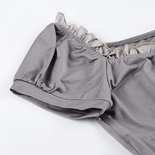 Ruffled Bow Solid Color Puff Sleeve Top