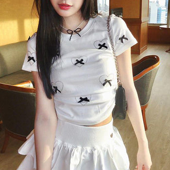 3D Bow Contrast Round Neck Top
