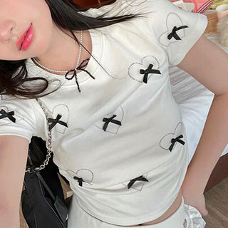 3D Bow Contrast Round Neck Top