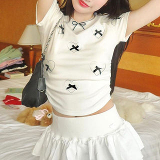 3D Bow Contrast Round Neck Top