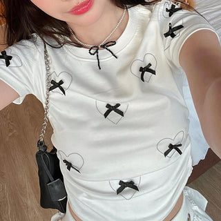 3D Bow Contrast Round Neck Top