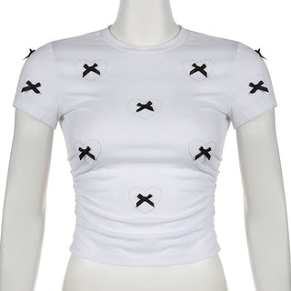 3D Bow Contrast Round Neck Top