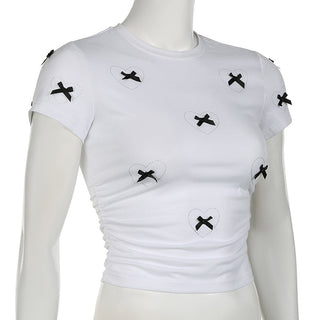 3D Bow Contrast Round Neck Top
