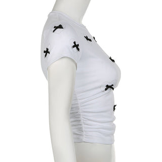 3D Bow Contrast Round Neck Top