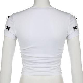 3D Bow Contrast Round Neck Top