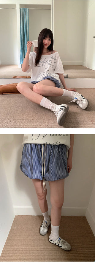 plaid puffy shorts