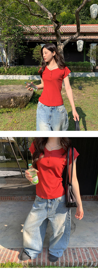 V-neck raglan Top