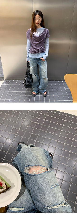 tattered wide jeans