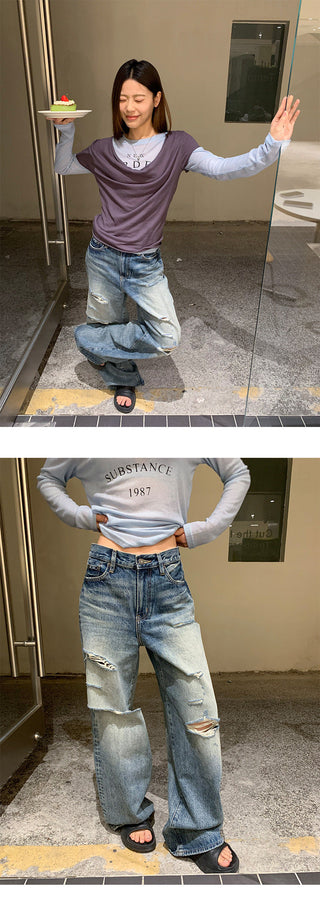 tattered wide jeans