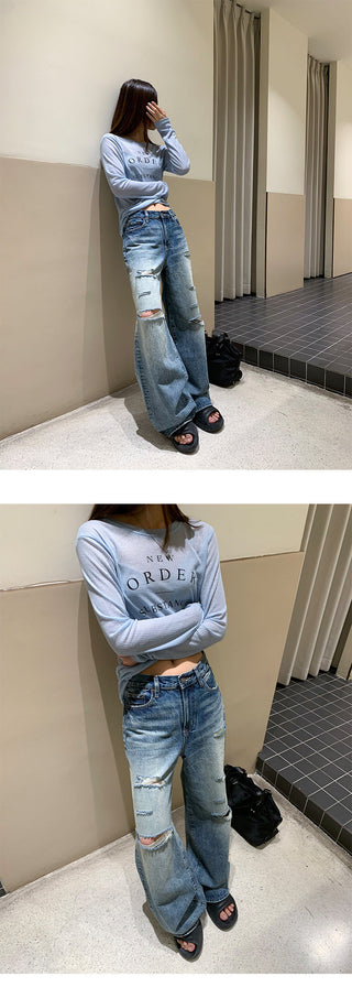 tattered wide jeans