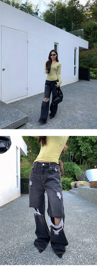 ripped wide jeans