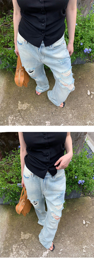 ripped straight jeans