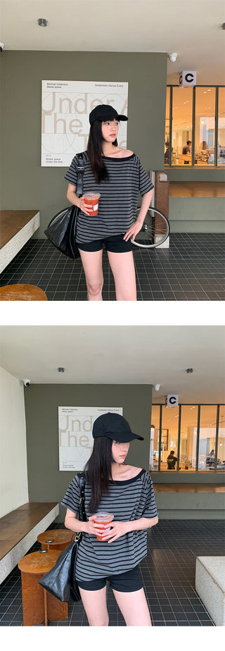 striped shoulder Top