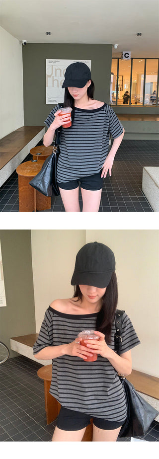 striped shoulder Top