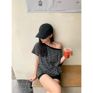 striped shoulder Top