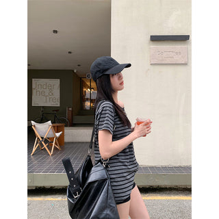 striped shoulder Top