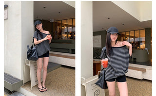 striped shoulder Top