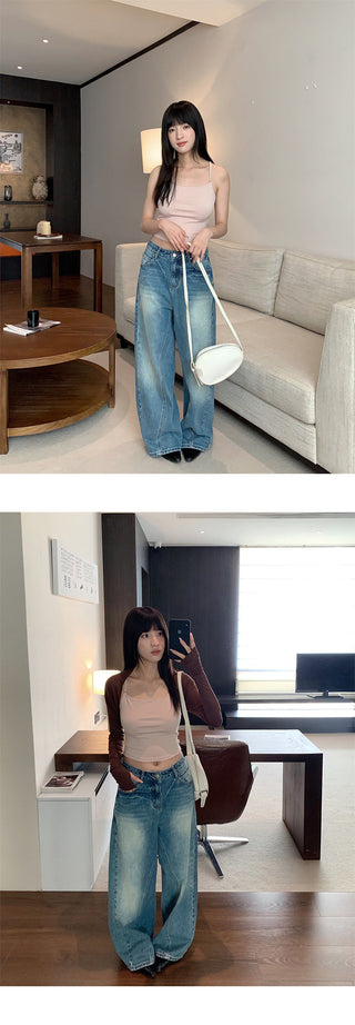 deconstructed wide jeans