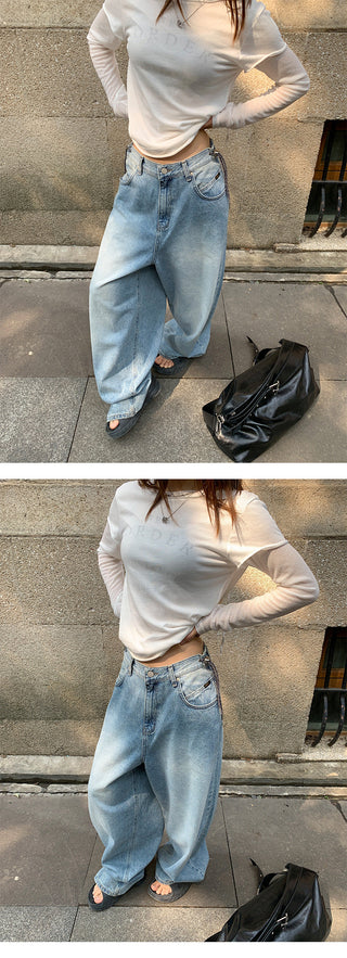 drawstring wide jeans