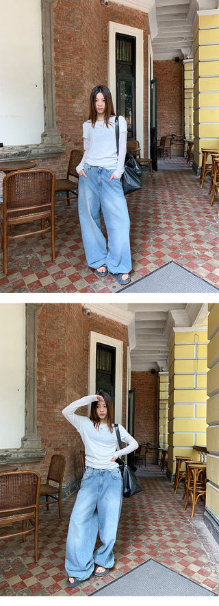 drawstring wide jeans