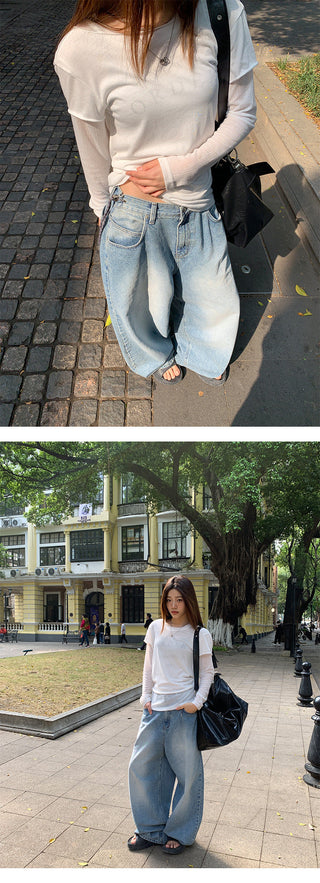 drawstring wide jeans