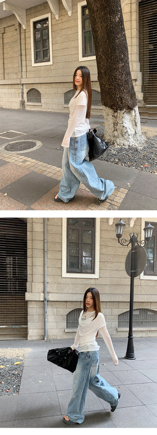 drawstring wide jeans