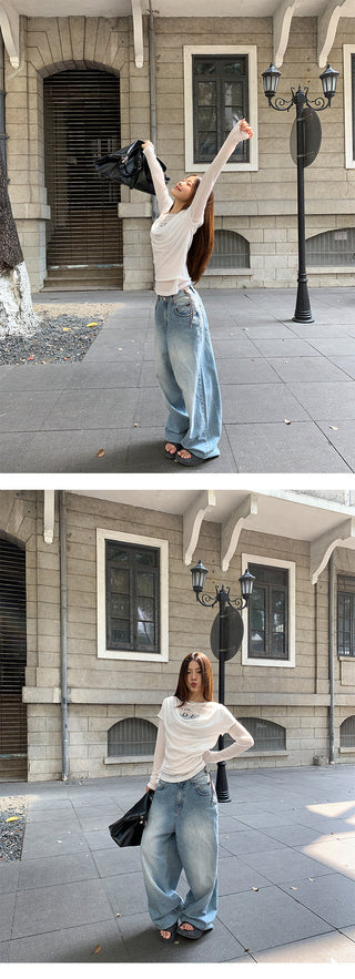 drawstring wide jeans