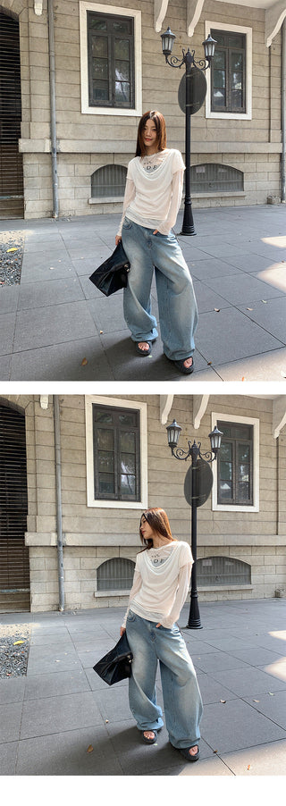 drawstring wide jeans