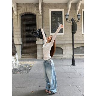 drawstring wide jeans