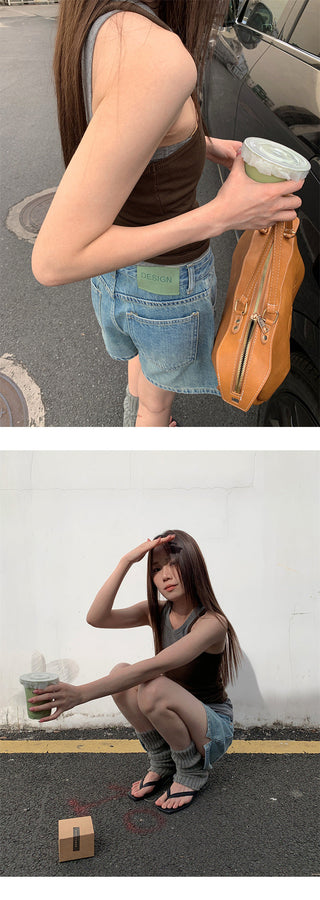 split denim shorts