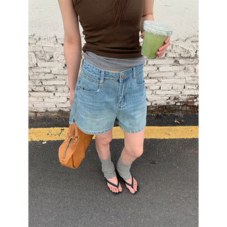 split denim shorts