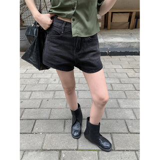 split denim shorts