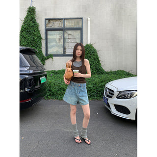 split denim shorts