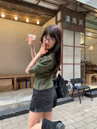 split denim shorts