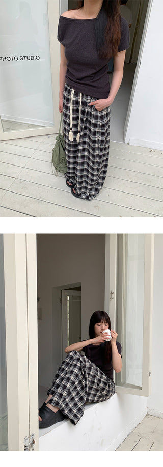 plaid drawstring pants