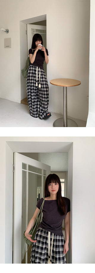 plaid drawstring pants