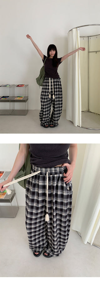 plaid drawstring pants