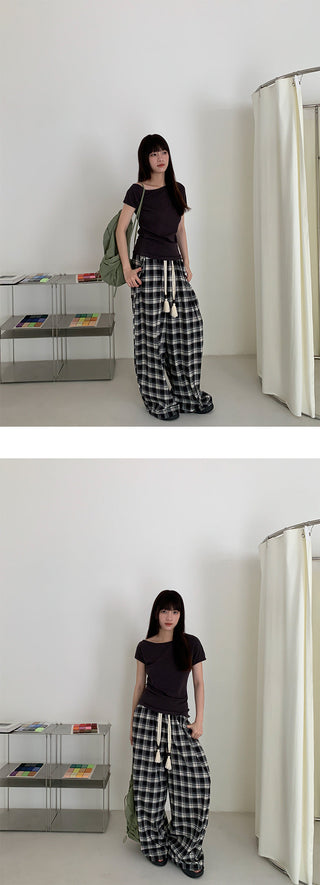 plaid drawstring pants