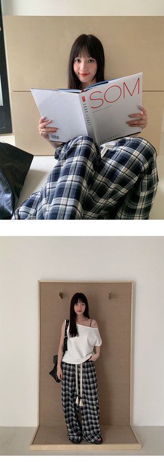 plaid drawstring pants